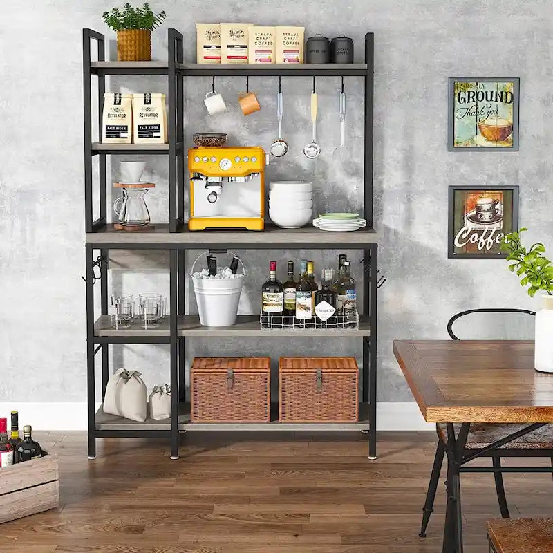 Étagère de cuisine 43 pouces avec support micro-ondes, étagère de rangement utilitaire de cuisine 5 niveaux et 10 crochets pour cuisine et salon