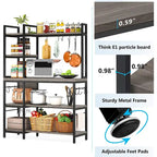 Étagère de cuisine 43 pouces avec support micro-ondes, étagère de rangement utilitaire de cuisine 5 niveaux et 10 crochets pour cuisine et salon