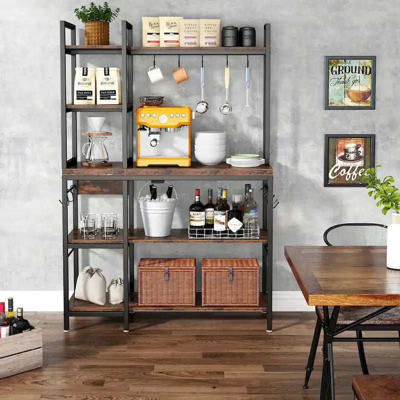 Étagère de cuisine 43 pouces avec support micro-ondes, étagère de rangement utilitaire de cuisine 5 niveaux et 10 crochets pour cuisine et salon