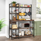 Étagère de cuisine 43 pouces avec support micro-ondes, étagère de rangement utilitaire de cuisine 5 niveaux et 10 crochets pour cuisine et salon