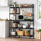 Étagère de cuisine 43 pouces avec support micro-ondes, étagère de rangement utilitaire de cuisine 5 niveaux et 10 crochets pour cuisine et salon