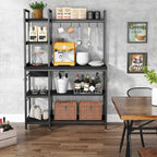 Étagère de cuisine 43 pouces avec support micro-ondes, étagère de rangement utilitaire de cuisine 5 niveaux et 10 crochets pour cuisine et salon
