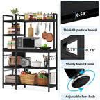 Étagère de cuisine 43 pouces avec support micro-ondes, étagère de rangement utilitaire de cuisine 5 niveaux et 10 crochets pour cuisine et salon