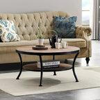Table basse ronde industrielle en métal avec étagère pour salon, bureau et chambre à coucher