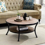 Table basse ronde industrielle en métal avec étagère pour salon, bureau et chambre à coucher