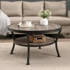Table basse ronde industrielle en métal avec étagère pour salon, bureau et chambre à coucher