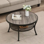 Table basse ronde industrielle en métal avec étagère pour salon, bureau et chambre à coucher