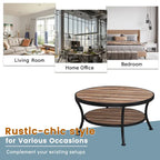 Table basse ronde industrielle en métal avec étagère pour salon, bureau et chambre à coucher