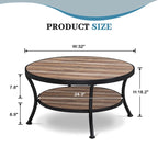 Table basse ronde industrielle en métal avec étagère pour salon, bureau et chambre à coucher