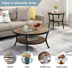 Table basse ronde industrielle en métal avec étagère pour salon, bureau et chambre à coucher