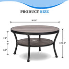 Table basse ronde industrielle en métal avec étagère pour salon, bureau et chambre à coucher