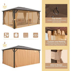 Tonnelle EROMMY à toit rigide, pergola extérieure avec double toit, moustiquaire et rideaux, auvent robuste pour patio, jardin, fête au bord de la piscine