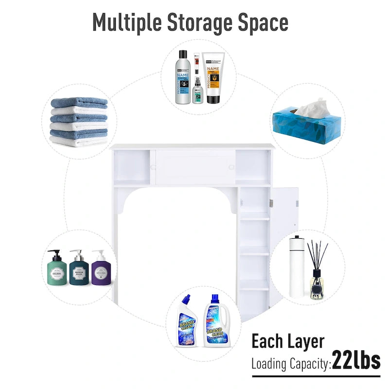 Meuble de rangement de salle de bain HomCom autoportant au-dessus des toilettes - Blanc - 35*9*41