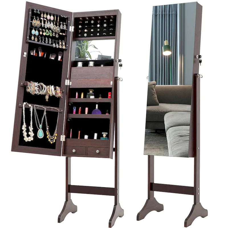 Coiffeuse miroir de rangement de bijoux simple et élégante avec lumières LED