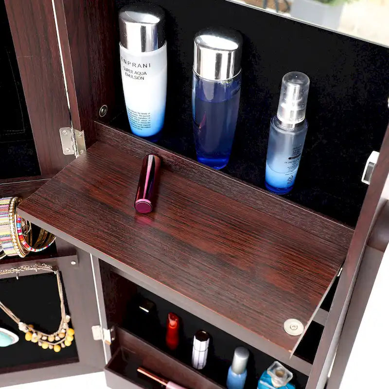 Coiffeuse miroir de rangement de bijoux simple et élégante avec lumières LED