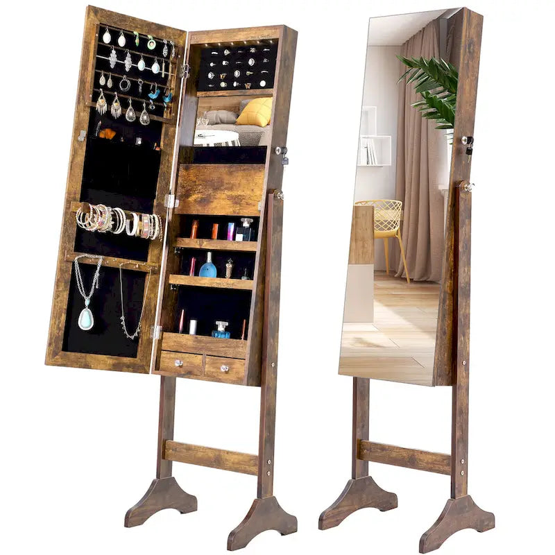 Coiffeuse miroir de rangement de bijoux simple et élégante avec lumières LED