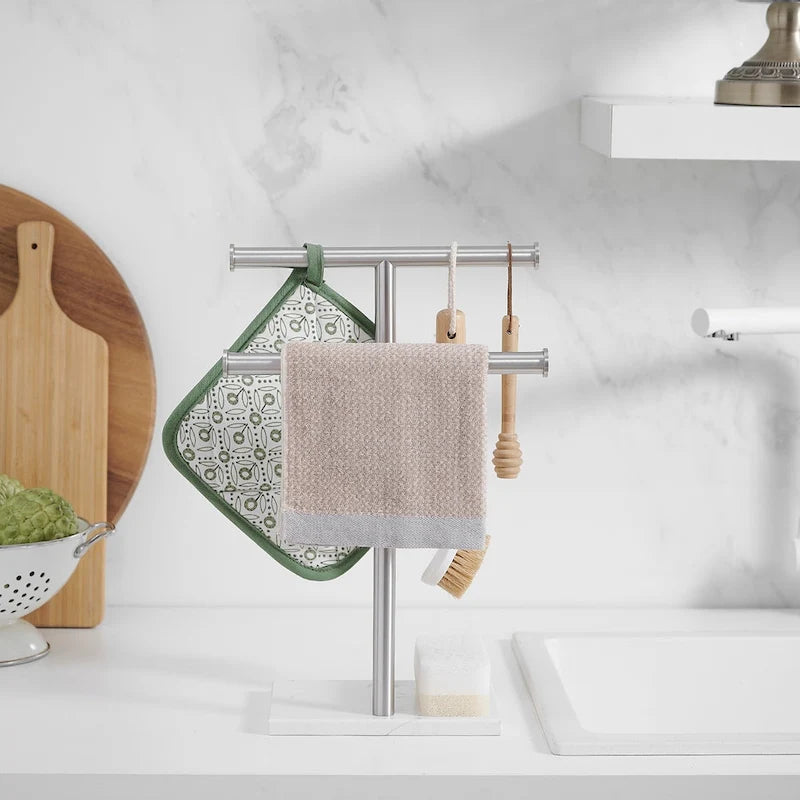Porte-serviettes de comptoir à 2 niveaux sur pied avec base en marbre naturel