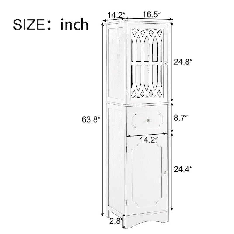Meuble de rangement de salle de bain blanc autoportant avec étagère réglable