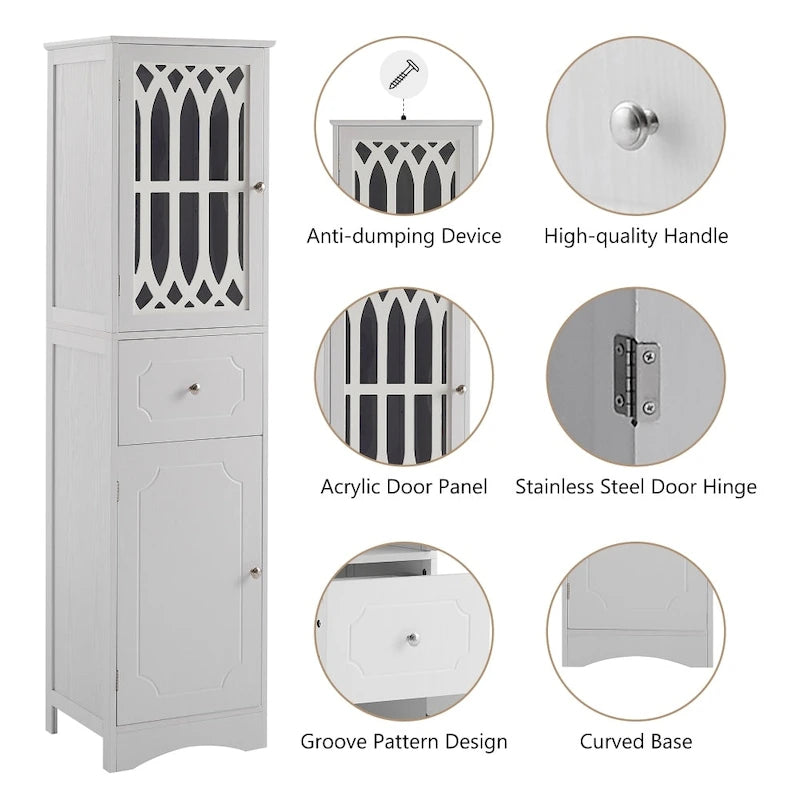 Meuble de rangement de salle de bain blanc autoportant avec étagère réglable