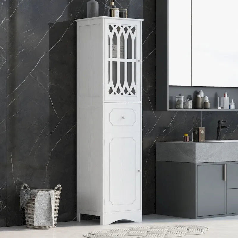Meuble de rangement de salle de bain blanc autoportant avec étagère réglable