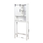 Meuble de rangement pour toilettes avec étagères réglables et porte coulissante type « porte de grange »