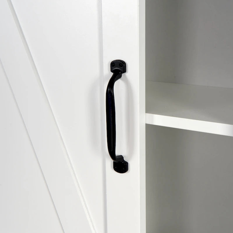 Meuble de rangement pour toilettes avec étagères réglables et porte coulissante type « porte de grange »