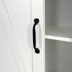 Meuble de rangement pour toilettes avec étagères réglables et porte coulissante type « porte de grange »