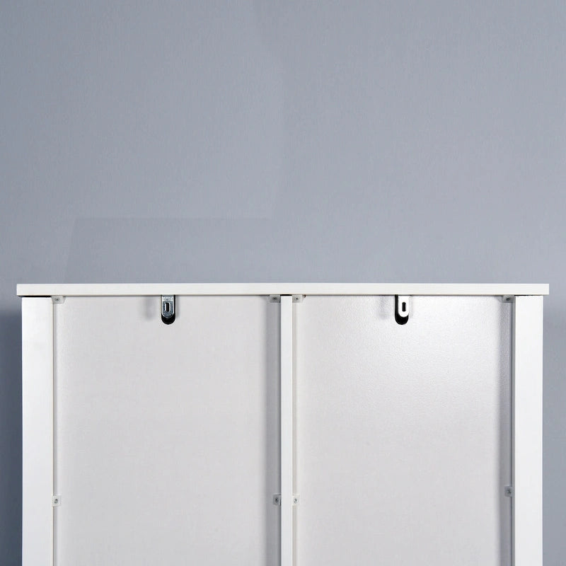 Meuble de rangement pour toilettes avec étagères réglables et porte coulissante type « porte de grange »