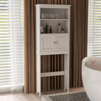 Étagère de Rangement pour WC et Salle de Bain 2 Niveaux en Bois Blanc