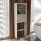 Étagère de Rangement pour WC et Salle de Bain 2 Niveaux en Bois Blanc