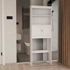 Étagère de Rangement pour WC et Salle de Bain 2 Niveaux en Bois Blanc
