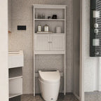 Étagère de Rangement pour WC et Salle de Bain 2 Niveaux en Bois Blanc