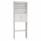 Étagère de Rangement pour WC et Salle de Bain 2 Niveaux en Bois Blanc