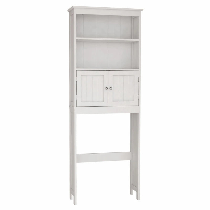 Étagère de Rangement pour WC et Salle de Bain 2 Niveaux en Bois Blanc