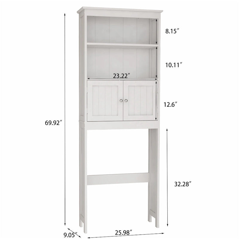 Étagère de Rangement pour WC et Salle de Bain 2 Niveaux en Bois Blanc
