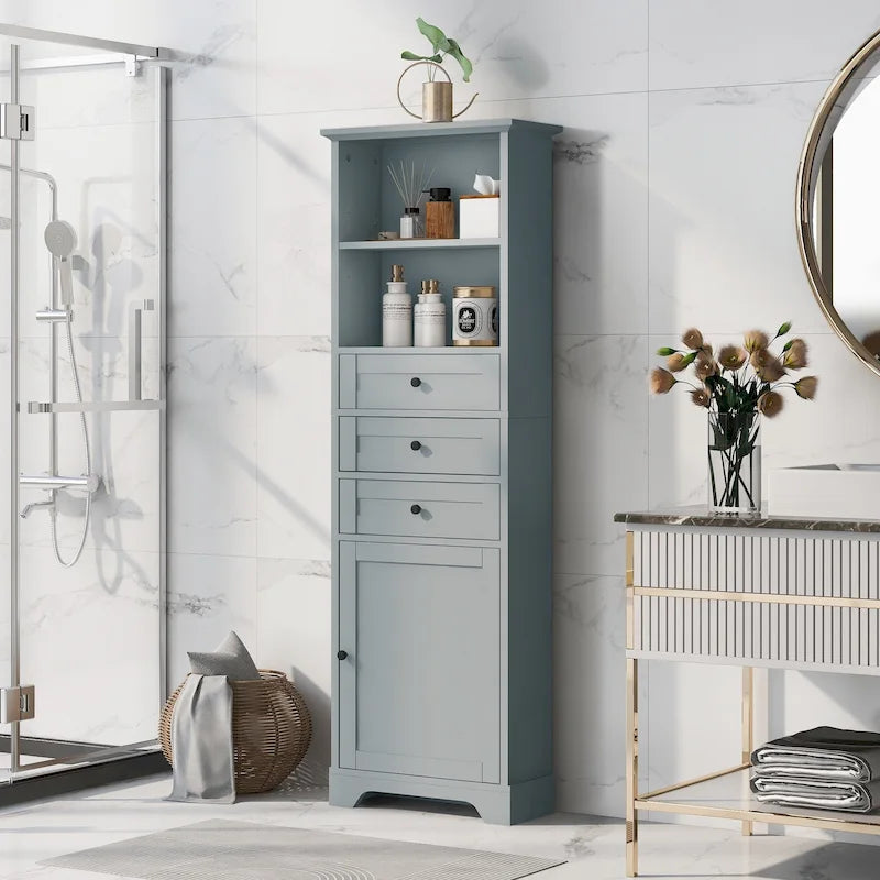 Meuble de rangement blanc moderne avec 3 tiroirs et étagères réglables pour salle de bain, cuisine et salon