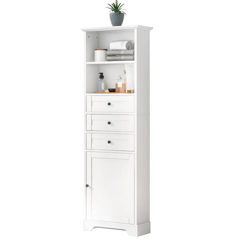 Meuble de rangement blanc moderne avec 3 tiroirs et étagères réglables pour salle de bain, cuisine et salon