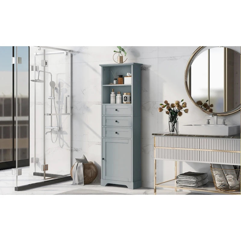 Meuble de rangement blanc moderne avec 3 tiroirs et étagères réglables pour salle de bain, cuisine et salon