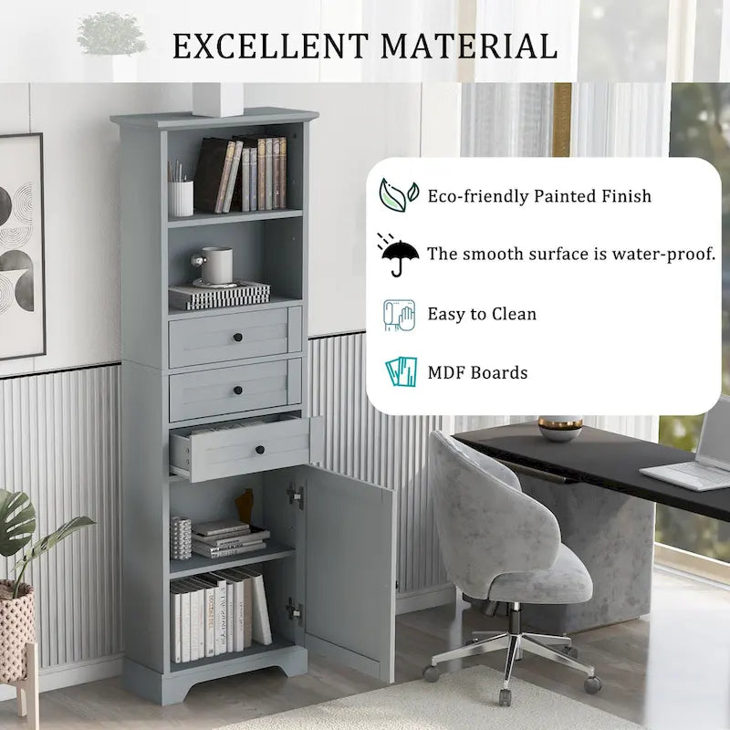 Meuble de rangement blanc moderne avec 3 tiroirs et étagères réglables pour salle de bain, cuisine et salon