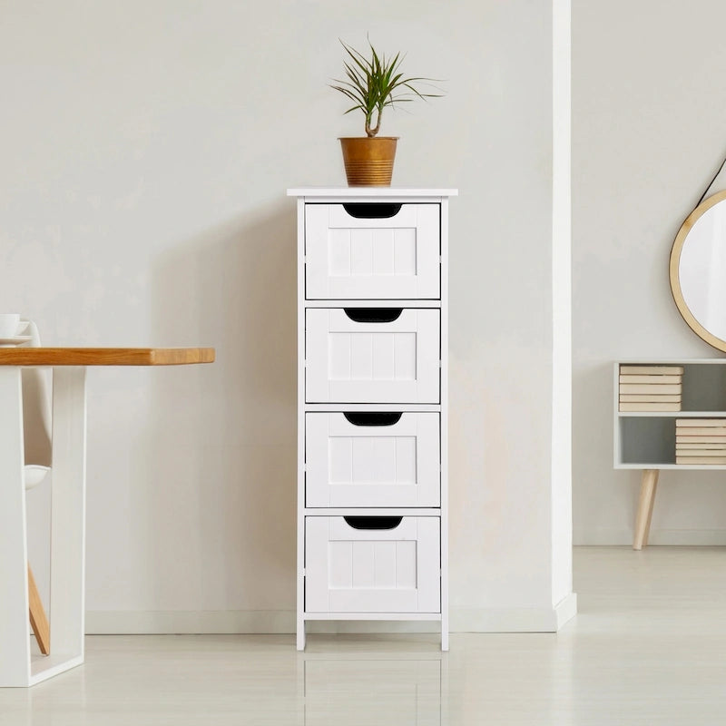Meuble de Rangement de Salle de Bain Blanc Autoportant avec Tiroirs - 30L x 30P x 82H cm