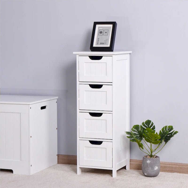 Meuble de Rangement de Salle de Bain Blanc Autoportant avec Tiroirs - 30L x 30P x 82H cm