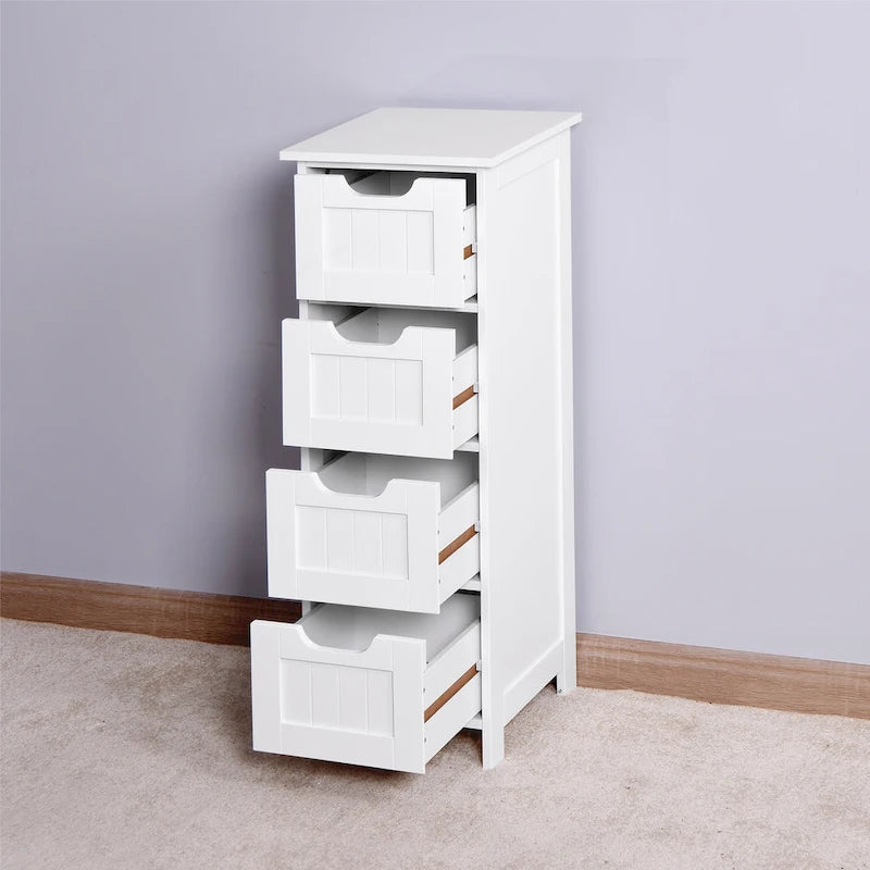 Meuble de Rangement de Salle de Bain Blanc Autoportant avec Tiroirs - 30L x 30P x 82H cm
