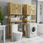 Étagère de Rangement pour Toilettes en Bambou avec Étagère Ouverte et Placard