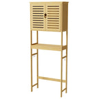 Étagère de Rangement pour Toilettes en Bambou avec Étagère Ouverte et Placard