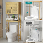 Étagère de Rangement pour Toilettes en Bambou avec Étagère Ouverte et Placard