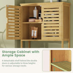 Étagère de Rangement pour Toilettes en Bambou avec Étagère Ouverte et Placard