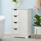 White Wood 4-Drawer 1-Door Bathroom Storage Cabinet - 32.68 H x 22.05 W x 11.81 D