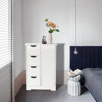 Meuble de rangement de salle de bain en bois blanc à 4 tiroirs et 1 porte - 83 cm H x 56 cm L x 30 cm P