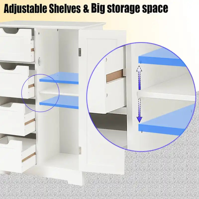 Meuble de rangement de salle de bain en bois blanc à 4 tiroirs et 1 porte - 83 cm H x 56 cm L x 30 cm P