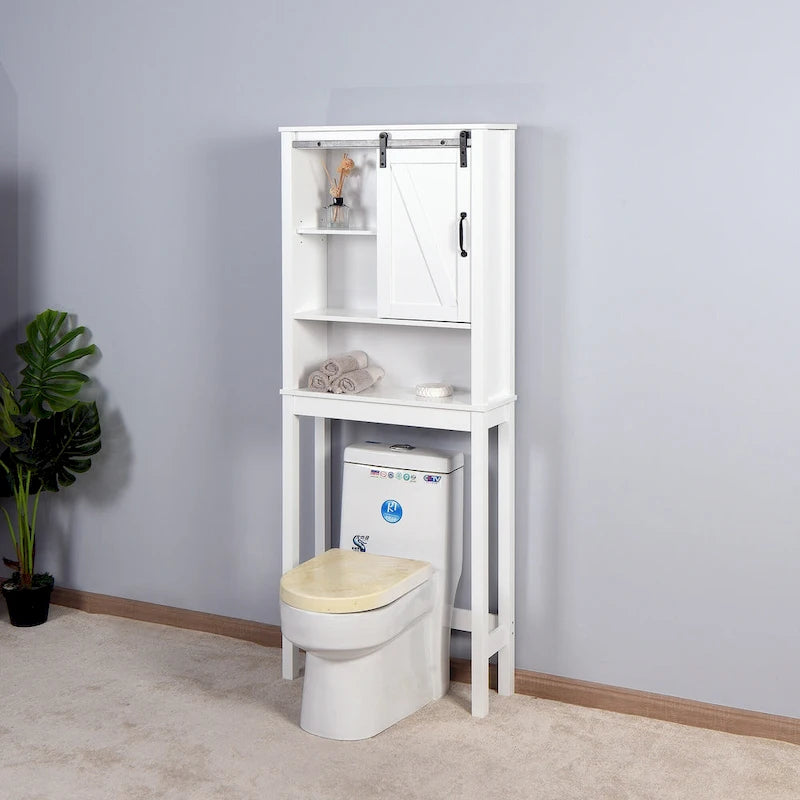 Meuble de rangement sur toilettes avec porte coulissante de style grange
